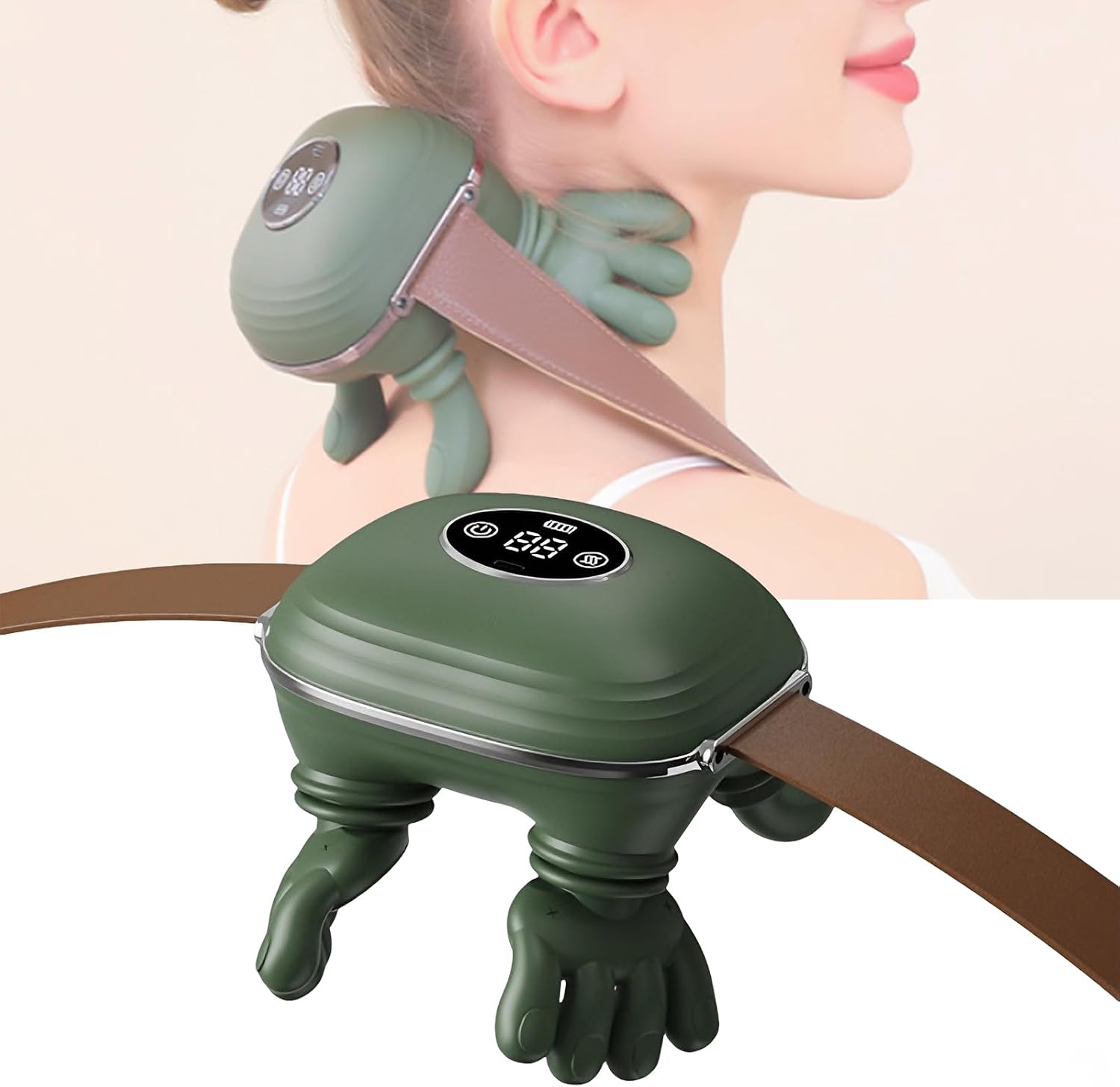 Masajeador Cervical y Espalda 4D a Mano Biónica, Masajeador Cuello Eléctrico, Masajeador de Cuello Inalámbrico 4D con 3 Niveles de Intensidad y 2 Niveles de Calor para Relajar Los Músculos (verde)