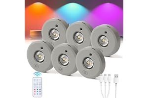 Viaik Luce Led Sottopensile RGB, Luci per Armadio con Telecomando, Senza Fili Luce Sottopensile Cucina Led, Dimmerabile, Ricarica di Tipo C Adatto per Armadi, Cucine, Camere da Letto, 6-Pack
