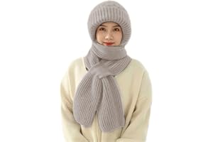 RXLLDOLY Integrated Ear Protection Windproof Cap Scarf, Knitting Thickening Hat with Scarf Attached, 2 in 1 Mask Scarf Knitted Hat, Winter Warm Knitted Hat Scarf