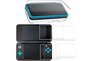 AFUNTA Étui de Protection pour New Nintendo 2DS XL avec Protecteur D'écran, Housse Transparente avec 4 Pièce de Films en Verre Trempé pour Écran Supérieur et Inférieur pour 2DS LL