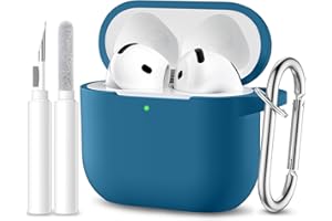 Maledan Cover Compatibile con AirPods 4 2024 Custodia, Case Protettiva Antiurto in Silicone Morbido per Apple AirPods 4 Generazione Custodia con Kit di Pulizia e Moschettone [LED visibile],Blu