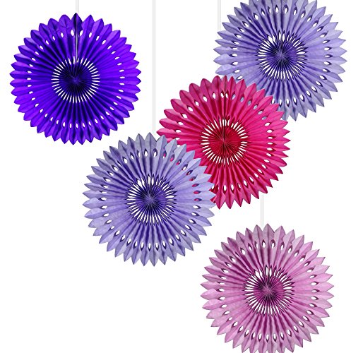 5er Mix Dekofächer Farbensaum EinsSein® Papierfächer Papierblume Pom Poms Papierrosette Dekoration - 2