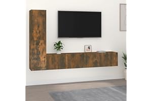 DJEKA 4pz Parete Attrezzata Soggiorno Mobili TV Soggiorno Moderni Sospesi Set di Mobili Porta TV in Legno Multistrato Rovere Fumo