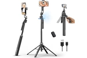 Ulanzi TT23 Trépied avec Suivi Automatique du Visage pour Smartphone, 165cm Perche à Selfie pour téléphone, trépied Rotatif à 360° avec télécommande Bluetooth et contrôle gestuel pour caméra d'action