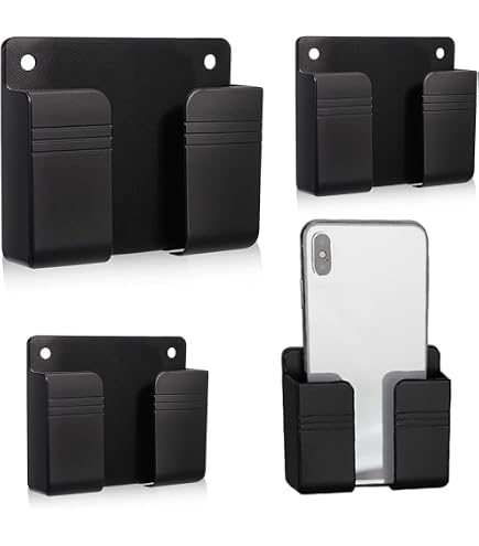 4 Supports Muraux Pour Téléphone Avec Rangement - Boîte Adhésive Pour Smartphone Et Télécommande - Noir