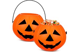 ULTECHNOVO 2 St Halloween Pumpkin Bucket Bärbar Plastpumpa för Godisförvaring Lätt Halloween Tillbehör Present för Pojke Flicka Vuxna