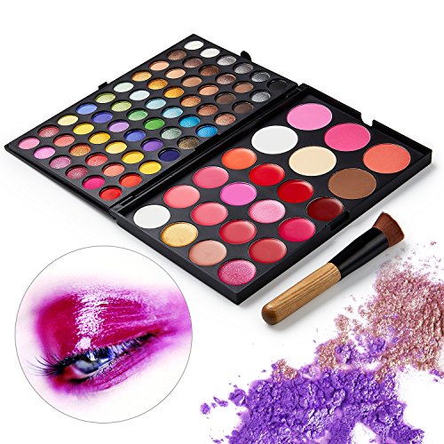 VALUE MAKERS® 82 Farbe Make up Paletten Kit – 60 Farbe Lidschatten-Palette + 16 Farbe Lip Gloss + 3 Farbe Blusher + 3 Farb Contour Kit + Make up Pinsel - 3