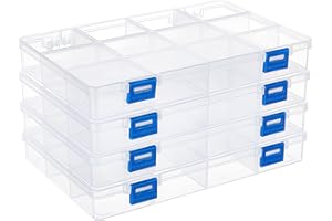 BENECREAT 4 Pack 12 rejillas caja de almacenamiento de plástico, caja de joyas, organizador contenedores de almacenamiento, funda de perlas de plástico transparente (22,5 x 15,3 x 3 cm)