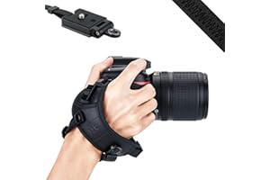 JJC DSLR Camera Hand Strap with Arca Swiss Type Plate for Can. EOS 6D 5D 7D 2000D 90D 80D Powershot SX70 Rebel T8i T7i Nik. D750 D780 D850 D7500 D7200 D5600 Coolpix P1000 (BLACK)