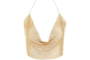 IYOU Scintillant Métal Chaîne de Corps Or Paillette Gilet Crop Tops Chaîne en V profonde Licou Haut dos nu Boîte de nuit Fête Corps Harnais Accessoires pour Femmes et Filles