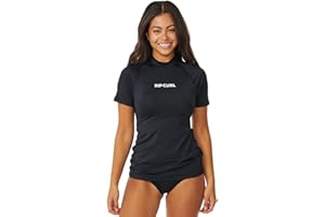 RIP CURL Womens Classic Surf Short Sleeve Rash Vest Top - Black - UV Sun Protection and SPF Properties