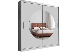 FURNITUREWAVE Denver Mirror Sliding Door Wardrobe Brighten Your Space with Style 150cm/203cm (White, 150cm)