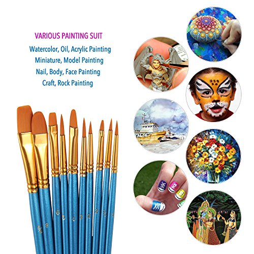 Xpassion 10Pcs Pinsel Starterset für Malen Acryl Kinder - 6