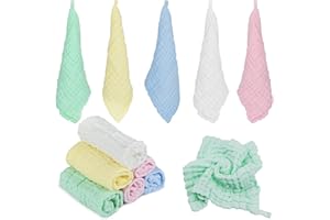 Yicaam 12 Pcs Baby Muslin Washcloths(24.5 x 24.5cm) Natural Cotton 6 Layer Baby Muslin Square Wipes, Muslin Cotton Towel for Newborn Baby Gift