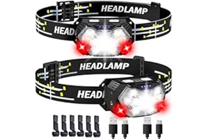 SENDALE 2 Linternas Frontal LED Recargables,Linterna Cabeza 5000 Lúmenes,9 LED,recargable Con Luz Roja Y Sensor De Movimiento,7 Modos De Luz, IPX6, Resistente Al Agua Para Equitación Nocturna