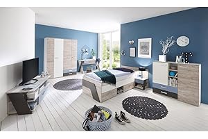 Lomadox Jugendzimmer Komplett Set Kinderzimmer Schlafzimmer Set LEEDS-10 6-teilig in Sandeiche Nb. Made in Germany