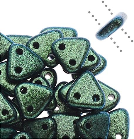 CzechMates 2-Hole Triangle Beads, 6mm, 10 Gram Tube, Polychrome - Aqua Teal