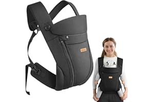 CUBY Babytrage Neugeborene ab Geburt, Strickgürtel mit Reißverschluss Baby Carrier, Ergonomische Kindertrage, Einstellbare Kopf-Nackenstütze Baby Tragegurt für Kleinkinder 4-16 kg (Schwarz)