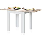 duehome | Extendable Side Table, Kitchen Table, Artik White Finish and Canadian Oak, Giro Model, Measurements: 67-134 cm (W)