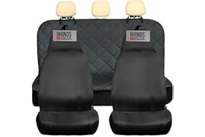 rhinos autostyling COMPATIBLE WITH Mitsubishi L200 (2015 ON) - Heavy Duty Black Pair Waterproof Car Front Seat Covers & Heavy Duty Quilted Rear Seat Cover Protector