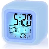 Xspring &Ccedil;alar Saat, LED &Ccedil;ocuk Alarm Saati, 7 Renk Değiştiren Gece Işıklı K&uuml;p Dijital Saat, Zaman, Tarih, Sıcaklık, Uyku Fonks