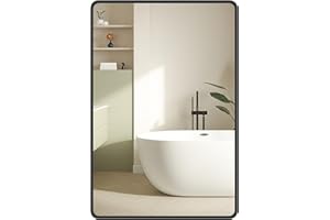 SONGMICS Specchio Bagno, Specchio da Parete, Rettangolare, Cornice in Alluminio, 91 x 61 cm, Pellicola di Sicurezza, 2 Opzioni di Sospensione, Soggiorno Camera da Letto, Nero Inchiostro LWM010BD01