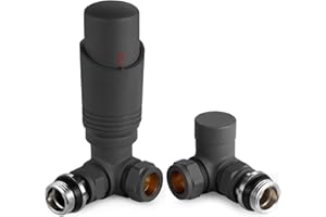 VANCOCO Anthracite Grey Thermostatic Radiator Valve 1/2"×15mm Corner with Lockshield, Thermostat TRV Set, H62 Brass, Energy Saving