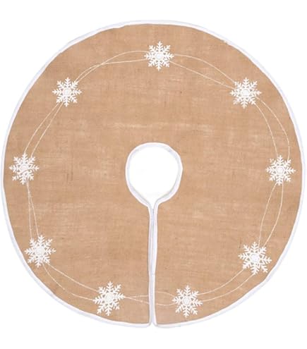 Jupe De Sapin De Noël En Lin Avec Flocons De Neige - Diamètre 80 Cm - Couverture Décorative Pour Pied D'Arbre - Couleur Kaki