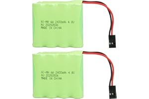 AOFONCHY 2 Stück 4,8 V 2400 mAh AA NiMH-Akkupack mit Hitec-Anschluss, NiMH-Akku für RC-Autos, LKWs, Jumper-Flugzeuge, RC-Bagger, Elektrospielzeug, Fernbedienungsempfänger