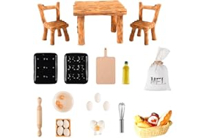 Abiemuce Wichtel Zubehör Backen, 25 Stücke Wichtel Zubehör, Miniatur Wichtel Zubehör, Miniatur Deko Tisch und Stühle, Eier, Nudelholz Mehlbeutel, Mini Puppenhaus Zubehör, Ideal Weihnachten Geschenk