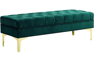 HOMCOM Panca Camera da Letto con Rivestimento Trapuntato, Panca Imbottita in Velluto con Gambe in Metallo per Ingresso, Corridoio e Soggiorno, 118x45x42 cm, Verde Scuro