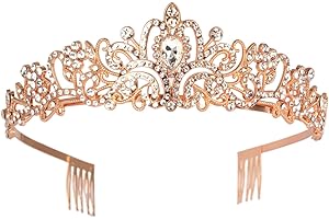 DECENTRALAND Crystal Rhinestones Wedding Tiara with Comb for Bridal Wedding Princess Queen Coronation Birthday Party Rose Gold Crown Girl and Women Carnival Party Holiday Celebration for Adults