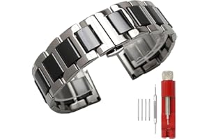 Kai Tian Znakomity pasek do zegarka, dwukolorowy, niebieski, biały, czarny, ceramika, kolor srebrny, czerwone złoto, stal nierdzewna, wszystkie ogniwa, zdejmowane metalowe paski do zegarków z narzędziami, 14 mm, 16 mm, 18 mm, 20 mm, 22 mm, srebrny + czarny., 14mm, Klasyczny