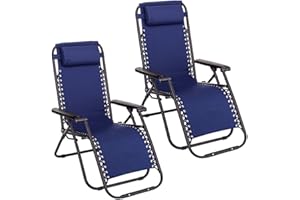 LOLAhome - Pack de 2 sillas, Tumbonas Gravedad Cero reclinables con Bloqueo de Seguridad de Tejido Oxford y Acero de 95x65x106 cm, Hamacas jardín con cojín (Azul)