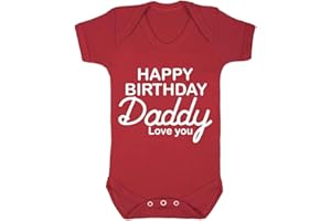 Reality Glitch - Baby 'Happy Birthday Daddy Love You' Short Sleeve Babygrow - 100% Cotton, Super Soft, Comfortable And Breathable. Modern Printing & Long Lasting Design (Red-6-12 Months)