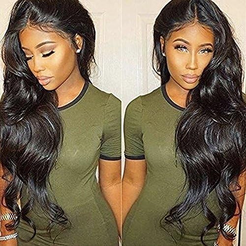 PlatinumHair Synthetic Lace Front Wig #1B Natural Body Wave Heat Resistant Lace Front Wigs For Black Women 24Inch