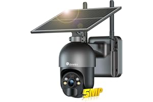 Ctronics 5MP Caméra Surveillance sans Fil Extérieure, Panneau Solaire 6W, Auto Tracking, Alarme Sonore & Lumineuse, PC/App, Vision Nocturne Couleur 30 m, FTP/Cloud, PIR Détection