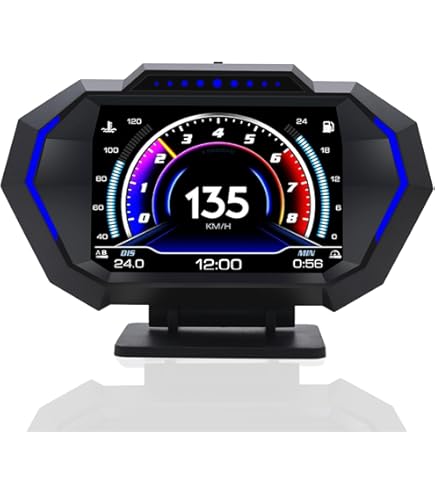 TKSE Misuratore multifunzione per auto, Misuratore multifunzione OBD per auto Temperatura digitale Tensione Velocità Display HUD Allarme temperatura