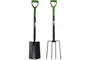 GBS BROTHERS GBS Heavy Duty Spade And Fork Set For Gardening, Border Spade & Gardening Fork, Carbon Steel Tilted Plastic D-Grip Garden and Lawn Versatile Tools for Gardeners