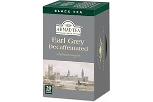 ‎AHMAD TEA Ahmad Tea - Earl Grey ohne Koffein - Koffeinfreier Schwarztee mit Bergamotte - Einzeln Verpackte, Aromaversiegelte Teebeutel mit 2g Tee pro Portion - 20 Teebeutel mit Band