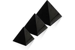 Heka Naturals Pirámide de Cristal Negro Pulido de Shungit Set de 3 | 5+8+10 cm - Decoración para el Hogar Piedras Naturales para la Protección de CEM, Piedras Chakras de Meditación Cristales Sanadores