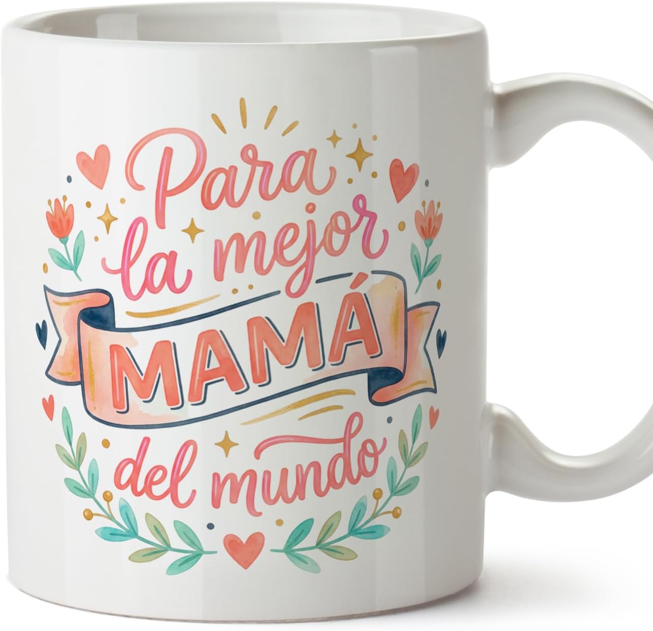 MUGFFINS Taza mamá con frase Para la mejor mamá del mundo en Español | regalo madre | 330 Ml 11 oz | Idea original para regalar | progenitores v3