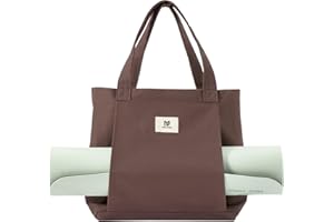 MYQ MOYAQI Moyaqi Canvas Tote Bag with Yoga Mat Carrier Pocket Carryall Shoulder Bag for Office, Workout, Pilates, Travel, Beach and Gym