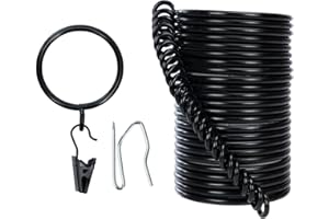 Curtain Rings and Hooks Clip,38mm Inside Diameter,Complete Set with Curtain Pole Rings, Hooks and Clips Pack of 24 Curtain Rings for Two Standard Curtains Black TXZWJZ