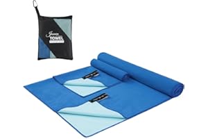 JASUEN Mikrofaser Handtuch Groß Set- Microfaser Handtücher for Sporthandtuch Reisehandtuch Outdoor Handtuch Strandtuch 2 Stück (Doppelseitige(Dunkelblau + Aquablau), 200x100cm+100x50cm)