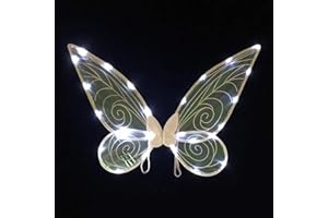 MOREASE Feenflügel Erwachsene Kinder, Elfen Feen Flügel LED Beleuchtung Schmetterlingsflügel Kostüm, Party Fee Engel Kinder Faschingskostüme Halloween Karneval Requisiten Cosplay für Mädchen Damen, Weiß