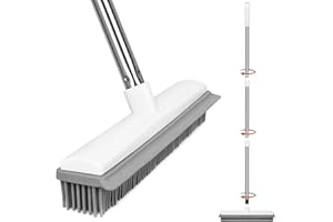 SUIMLMTA Rubber Broom, Carpet Rubber Brush with Squeegee, Adjustable Long Handle Floor Sweeping Brush Indoor Soft Broom for Pet Hair Hardwood Tile Windows Clean