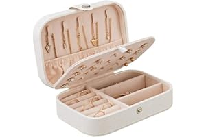 Kitchnexus Kleine Schmuckkästchen Schmuckbox aus PU-Leder, Kleines Tragbar Reisen Schmuckkasten, Geschenk für Mädchen und Damen - Weiß