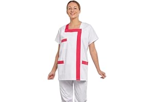 Hurry Jump Blouse Médicale Femme Infirmière Aide Soignante Col Carré Fermeture Pression 3 Poches