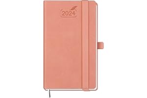 BEZEND Pocket Diary 2024 Week to View 15.5x9 cm [Pink] Slim Diary 2024 A6 with Pen Holder | Small 2024 Planner PU Leather Hardback